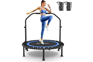 Bungee Rebounder Trampoline, ANCHEER 40/48" Foldable Fitness Trampoline with Resistance Ropes&Upgraded Bungees, 4 Level Adjustable Handlebar, 450-550LBS Capacity, Safe for Home/Cardio,Indoor/Outdoor