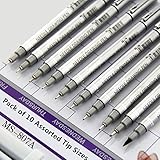 JX Superior MS-807A Needle Drafting Pen,Professional Technical Drawing Pens,Pack of 10 Assorted Tip Sizes,Black Ink