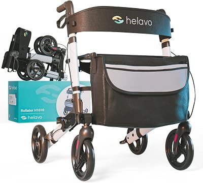 Helavo 4-Wheel Rollator Walker with Seat Foldable Lightweight Aluminum