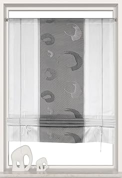 Decocompany home Bändchen Raffrollo 2279 mit Tunneldurchzug BxH 90x135cm | Gardine mit Sondermaß Breite 90cm in anthrazit/wei