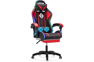 VANSPACE RGB Gaming Chair Massage with LED Lights and Footrest Ergonomic Computer Gaming Chair with High Back Video Game Chair with Adjustable Lumbar Support Red and Black
