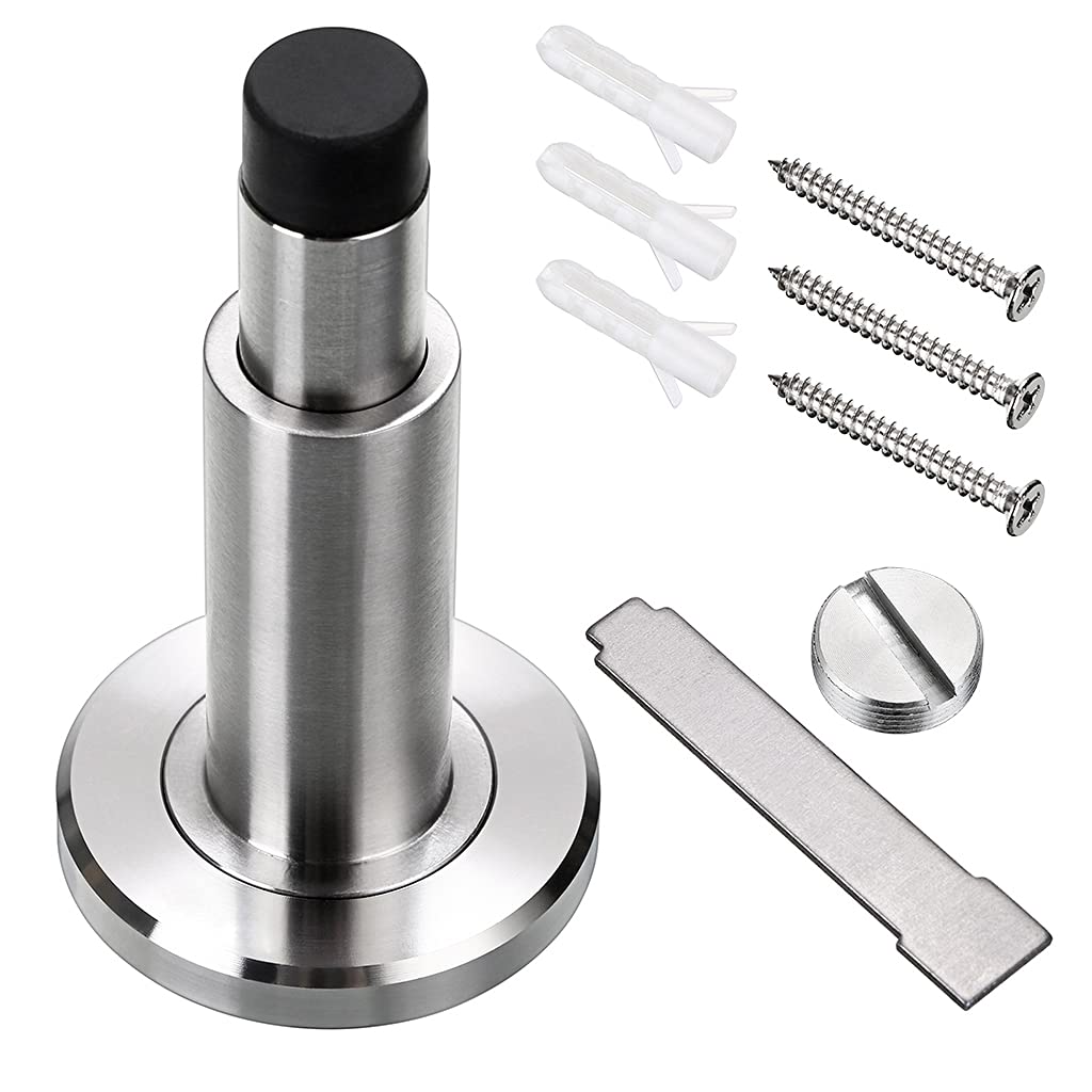 Sumnacon Adjustable Door Stop Heavy Duty Stainless Steel Door Stopper Brushed Finish Wall Mounted with Rubber Buffer (1 Pcs)