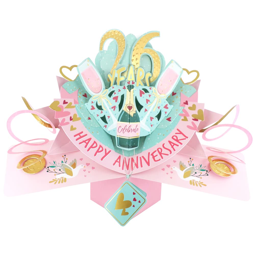 26 Years Happy 26th Anniversary Pop-Up Greeting Card Love Kate's 3D Pop Up Cards POP216MC26