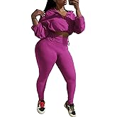 Ophestin Women 2 Piece Outfits Workout Sets Long Sleeve Zip Up Crop Jacket Bodycon Pant Tracksuit Jogging Suit