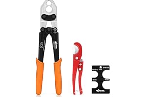 KF CPTEC PEX Crimping Tool Kit, 1/2 inch & 3/4 inch Copper Crimp Ring Crimper with Tubing Cutter & Go/No-Go Gauge, ASTM F1807