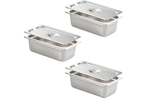 HECMAC 3 Pack Stainless Steel Anti-Jam 1/3 4-Inch Hotel Pans with Notched lid, Commercial Heavy Duty Stainless Steel, 23 Gauge