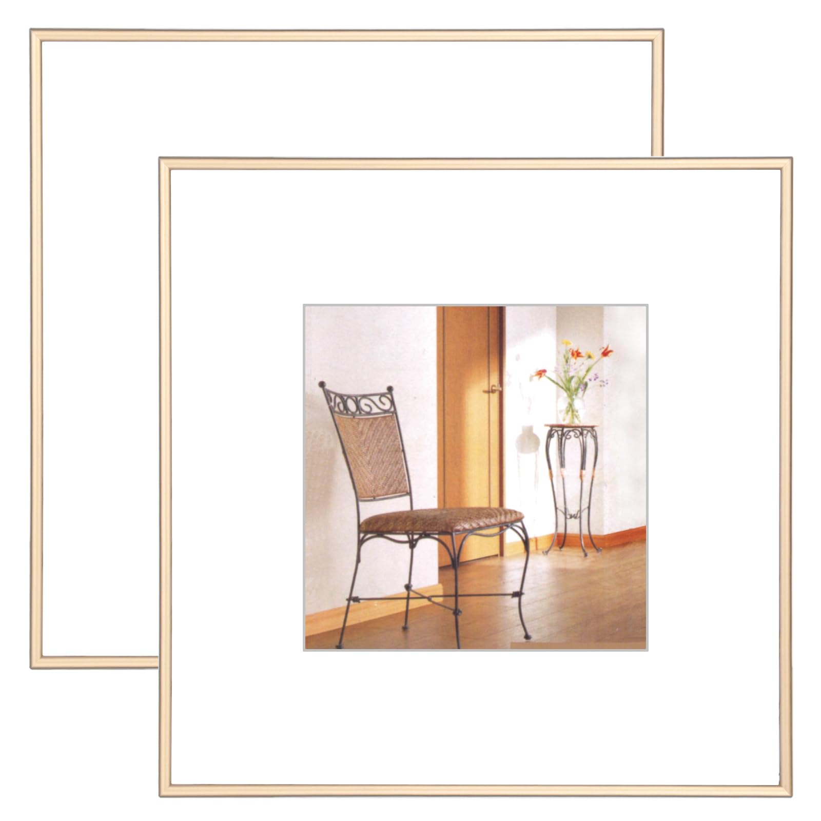 Photo 1 of 10x10 Picture Frame Set of 2, Brass Matte Thin Modern Metal, Square Frame for Desktop and Wall Mounting, Aluminum Floating Photo Frame, Fit 6x6 with Mat or 10 x 10 without Mat