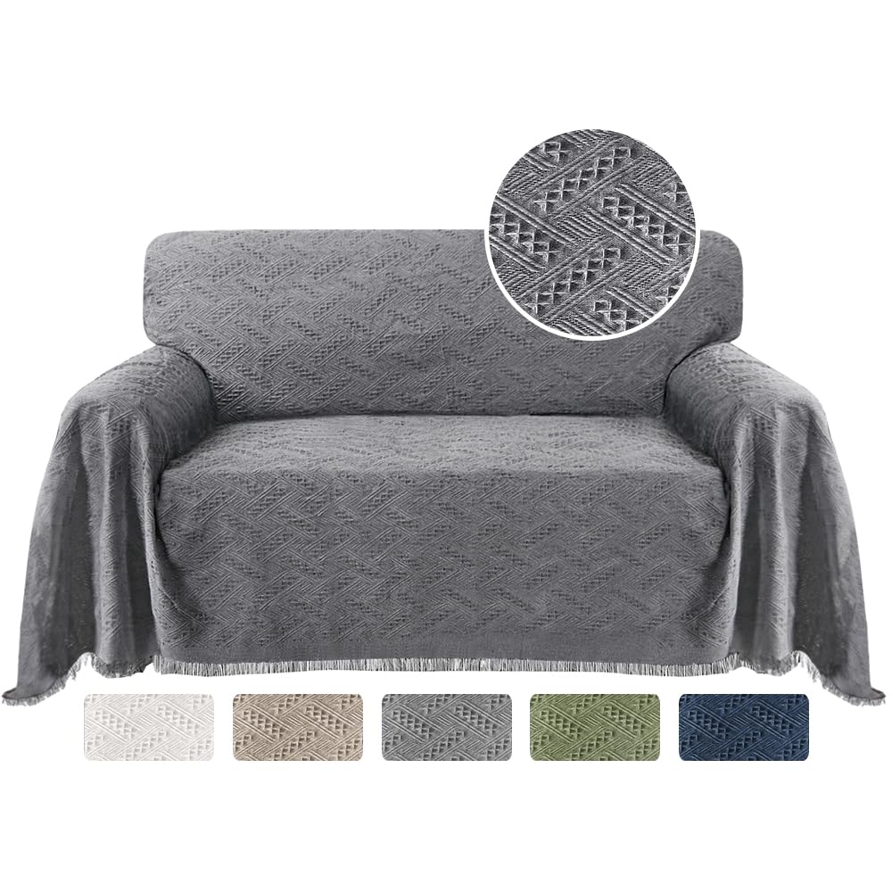 Photo 1 of Turquoize Cotton Sofa Cover Couch Cover Grey Couch Protector Sofa Throw Cover for Couches Washable Sectional Sofa Couch Covers for Dogs Feature Geometrical Woven Fabric(71"x 102",Large, Grey)