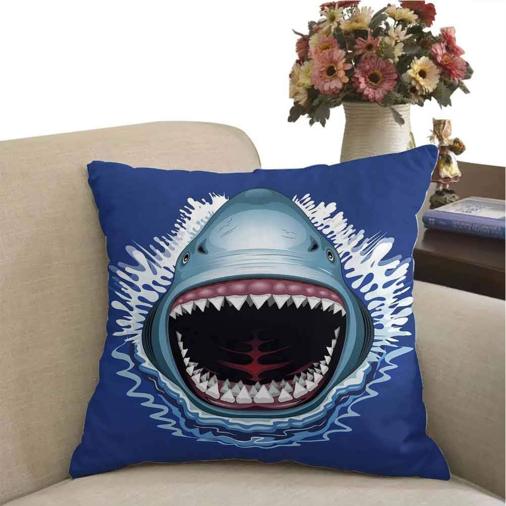 DayDayFun Custom Pillowcase Shark Decorative Cushion Covers Attack of Open Mouth Sharp Teeth Sea Danger Wildlife Ocean Life Cartoon 16 x 16 inch Royal Blue Teal