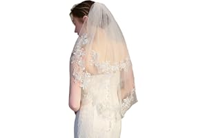 Lismyakey Bridal wedding veil with hair comb 2-Tier Appliqued Short Waist Length Bride Veil ​Wedding Lace Veil