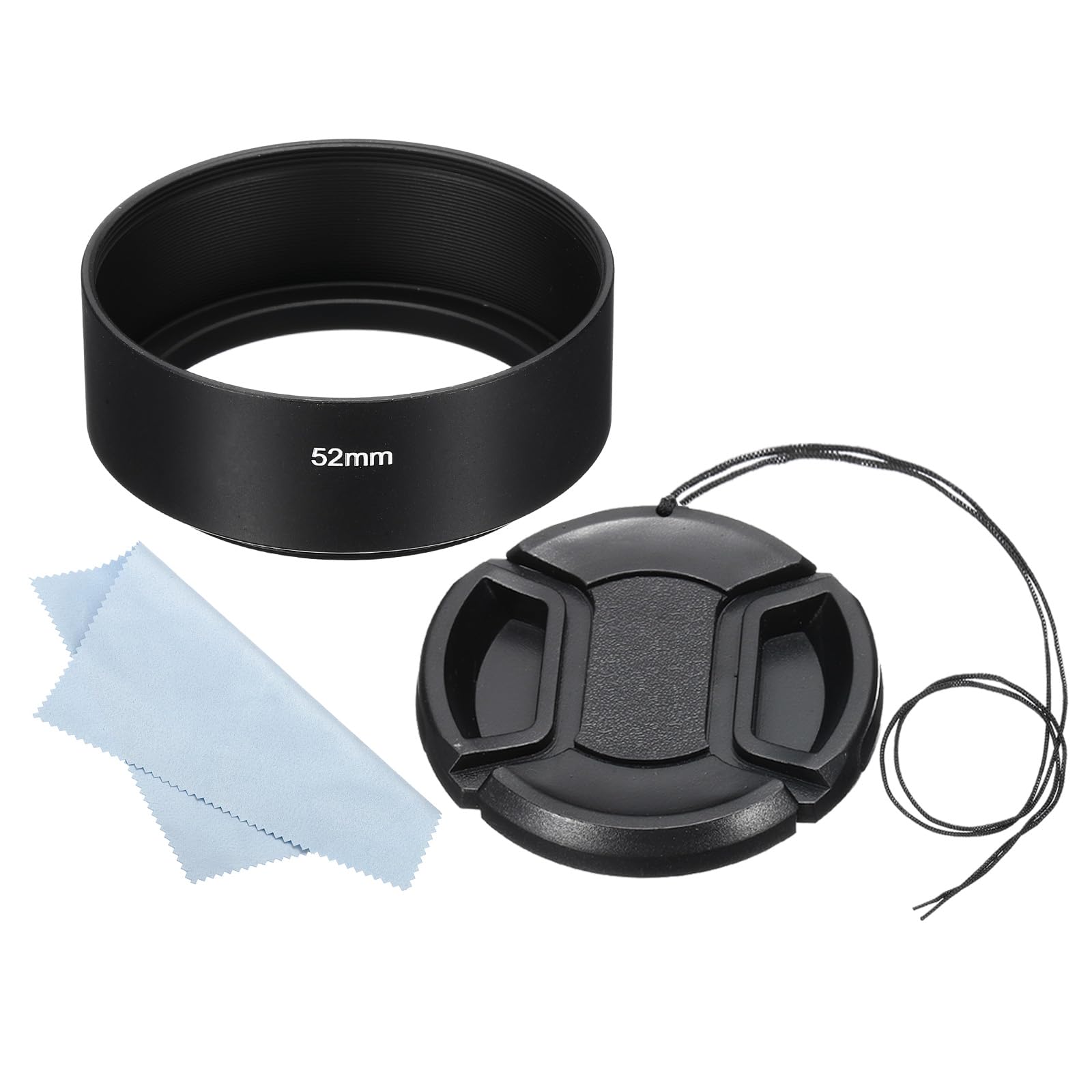 PATIKIL 52mm Lens Hood, Standard Focus Frosted Surface Anti-reflective Inside Hood with 58mm Lens Cap and Cloth for Camera Lens, Black for Nikon, for Fujifilm, for Pentax, for Leica