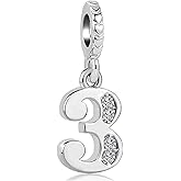 MiiFort Lucky Number 0, 1, 2, 3, 4, 5, 6, 7, 8, 9 Charms fits Pandora Charms Bracelets Silver Tone Crystal Clear Cubic Zirconia