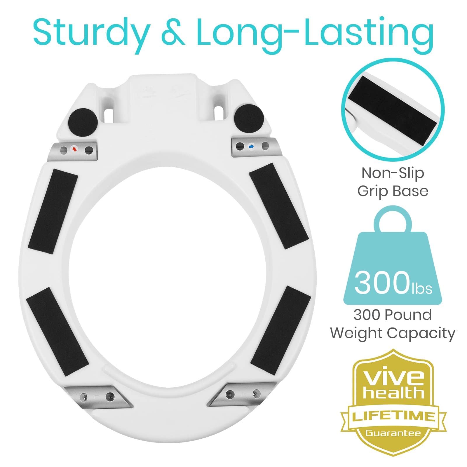 Vive Raised Toilet Seat Riser for Seniors (with Handles) - Handicap Rail Grab Bar Seat for Over Toilet - Elevated Safety for Elderly, Disabled, Medical - Standard
