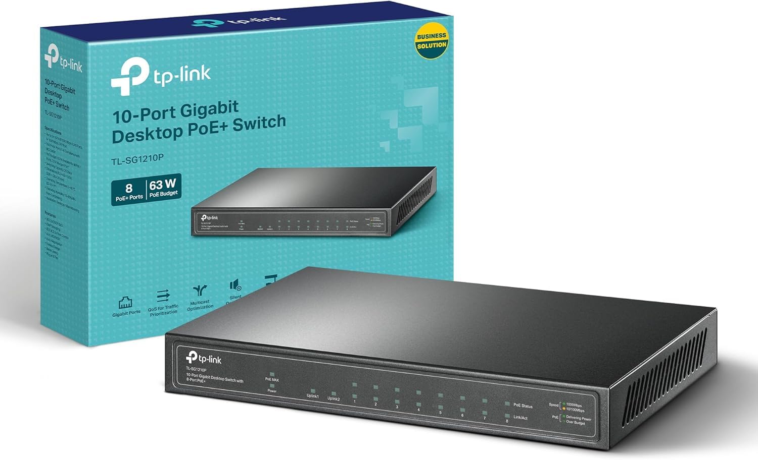 TP-Link TL-SG1210P 10-Port Gigabit Desktop Switch with 8 Port PoE+ Ethernet Switch ( 30W/PoE port & 63W for all PoE ports, No Configuration Required)