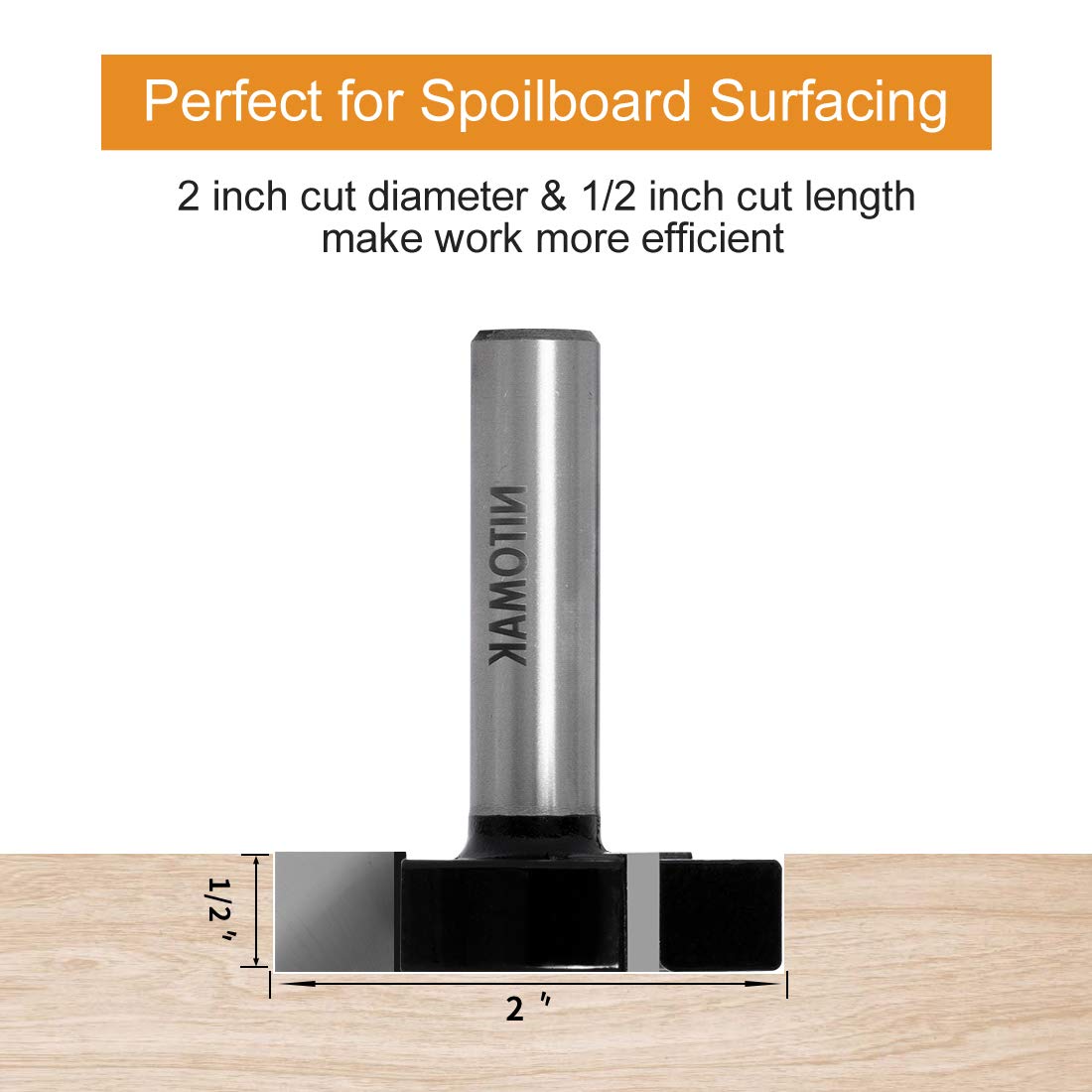 CNC Spoilboard Surfacing Router Bits, 1/2 inch Shank 2 inch Cutting Diameter, Slab Flattening Router Bit Planing Bit Wood Milling Cutter Planer Woodworking Tool by NITOMAK (Carbide): Industrial & Scientific