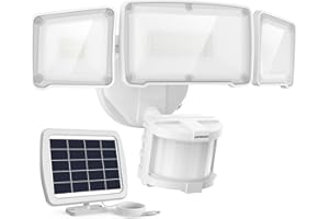 LEPOWER 1600LM LED Solar Security Lights Motion Outdoor, Motion Sensor Light, 5500K White Light, IP65 Waterproof Outdoor Flood Solar Light with 3 Adjustable Head for Yard, Garage（White）