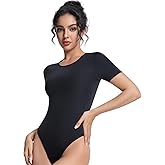 Yuiseaik Women's Round Neck Short Sleeve Bodysuit Basic Stretchy T-Shirt Slimming Going Out Body suit for Women