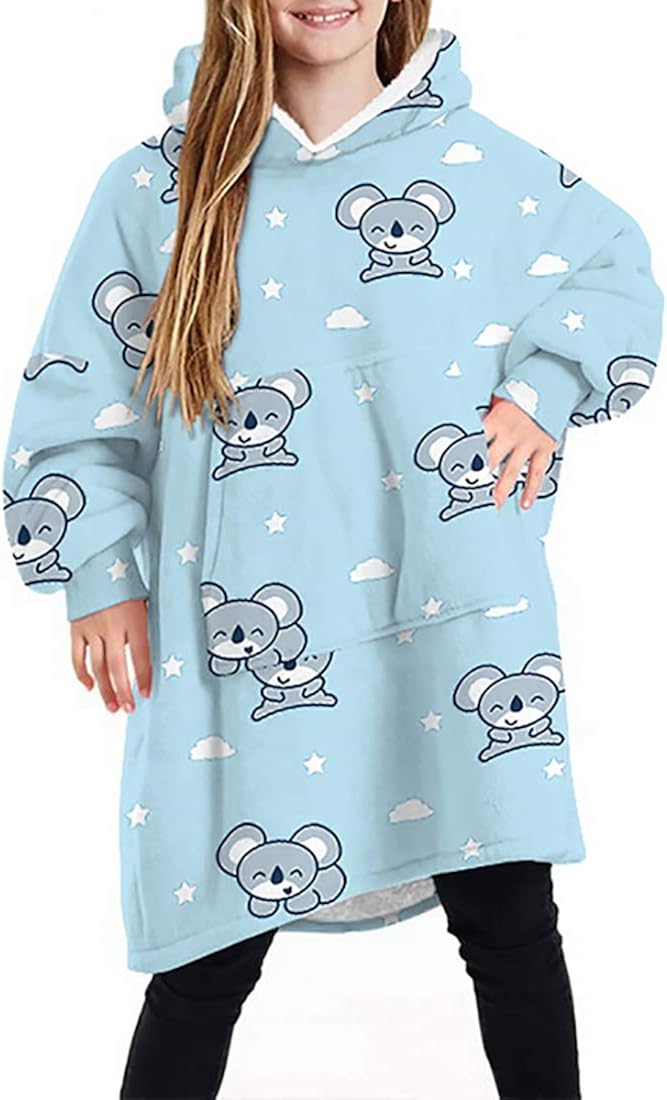 Children Hoodie Blanket Fluffy Sweatshirt with Big Pocket Oversized Soft Warm Fleece Snuggle 
