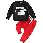 Lesimsam Toddler Baby Boy Valentines Outfit Letter Print Crewneck Long Sleeve Sweatshirt and Jogger Pants Set