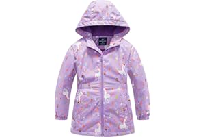 Sowllars Girls Rain Jacket, Windbreaker Kids Raincoat Waterproof Zip Jacket with Fleece Liner