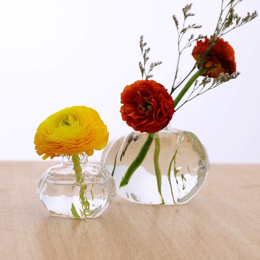 Small Pomegranate Glass Flower Vase Set of 3, Rustic Floral