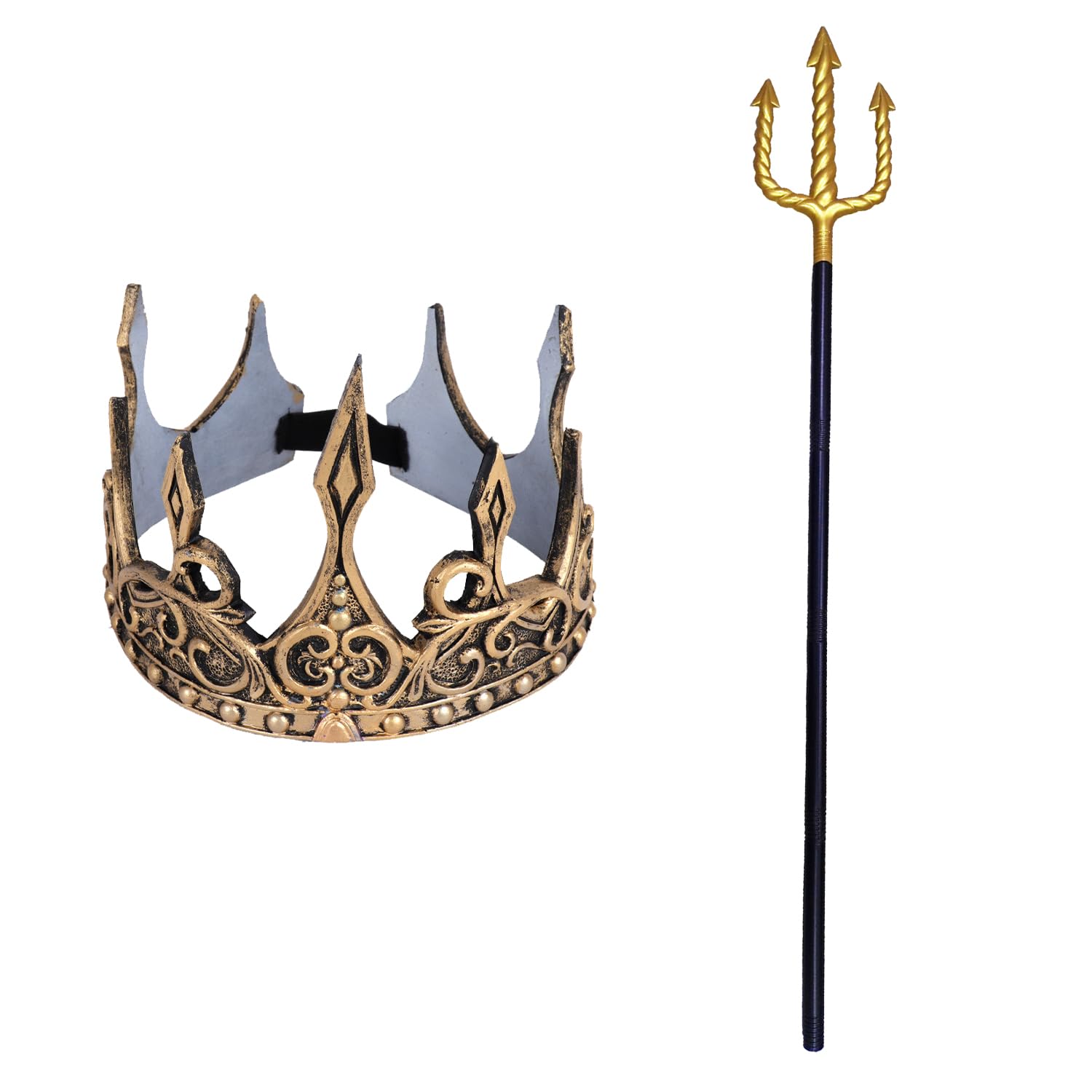 HAICN 2Pieces Aquaman Costume Set Trident Prop and Gold Crown Kids’ Roleplay Toy King Trident Cosplay Accessory for Party Festival Supplies