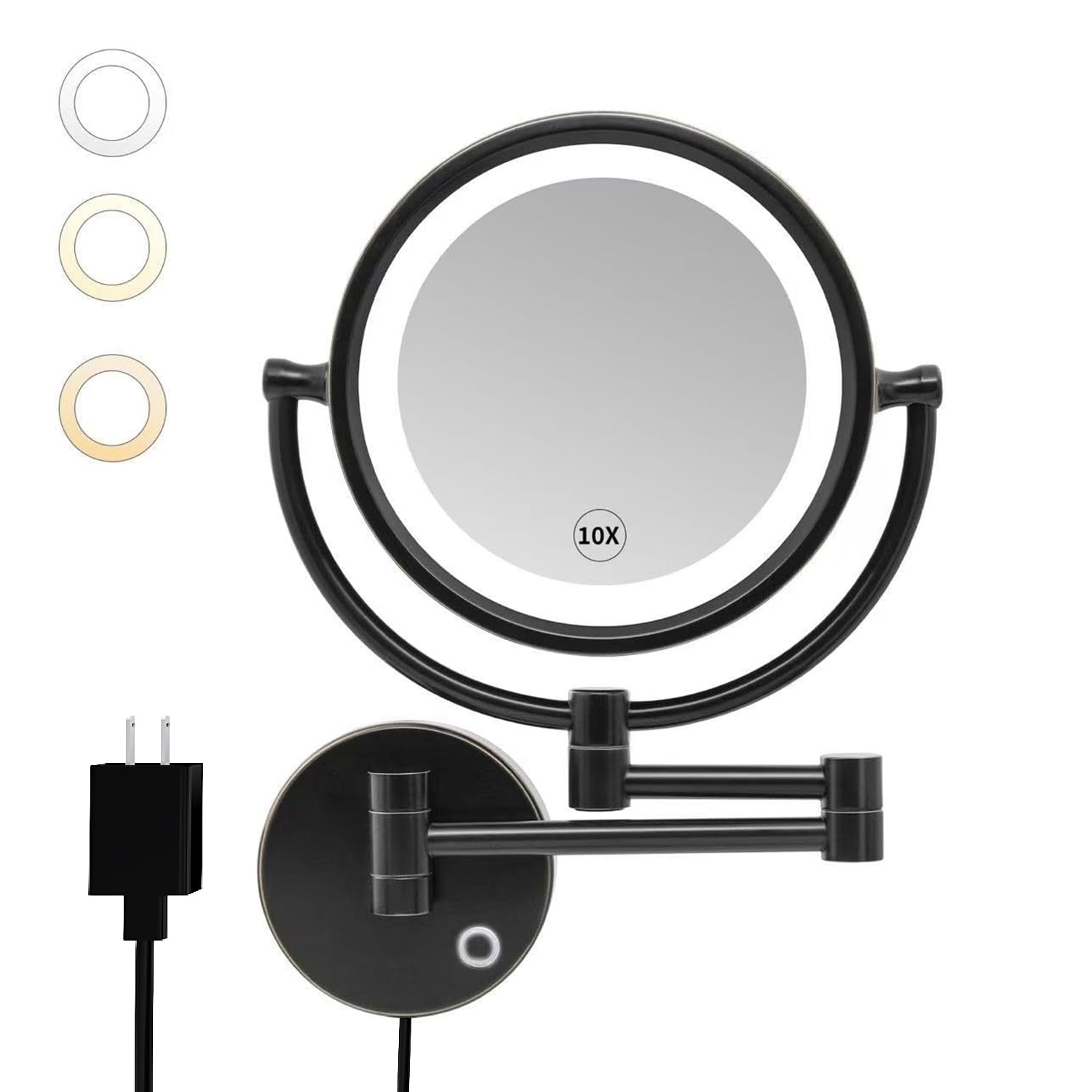Photo 1 of GURUN 8.5" Plug-in Magnifying Makeup Mirror with 3 Tones LED Lights Double Sided Vanity Mirror for Bathroom with 10X Magnification M1809DO (Oil-Rubbed Bronze/10X)