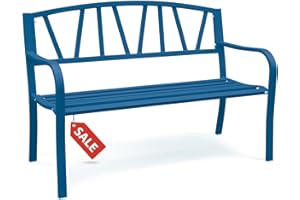 GARDENSTAR Outdoor Bench Metal Garden Bench 50IN Cast Iron Entryway Bench with Slatted Backrest for Porch Lawn Balcony Backyard and Park Blue