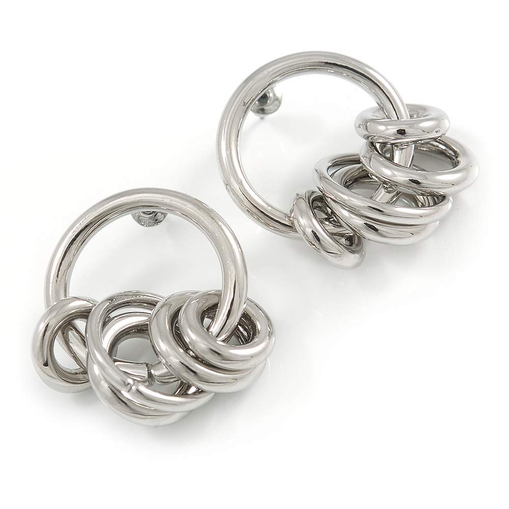 Small Hoop with Multi Ring Earrings/Silver Tone Metal/ 40mm Drop