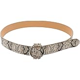ABOOFAN Snake Print Waist Belt Women Casual Round Buckle Imitation Leather Belt for Dresses Jeans and Daily Wear