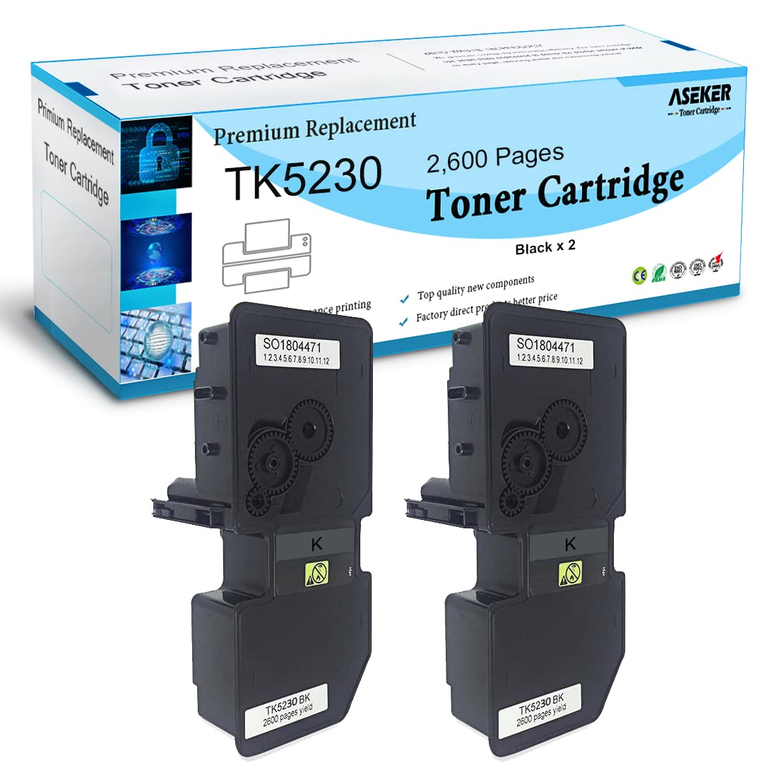 ASEKER Compatible Toner Cartridge TK5230 TK-5230 for Kyocera Ecosys M5521cdn M5521cdw P5021 P5021cdn P5021cdw Printers, 2600 Pages，TK5230K （ Black, 2-Pack ）