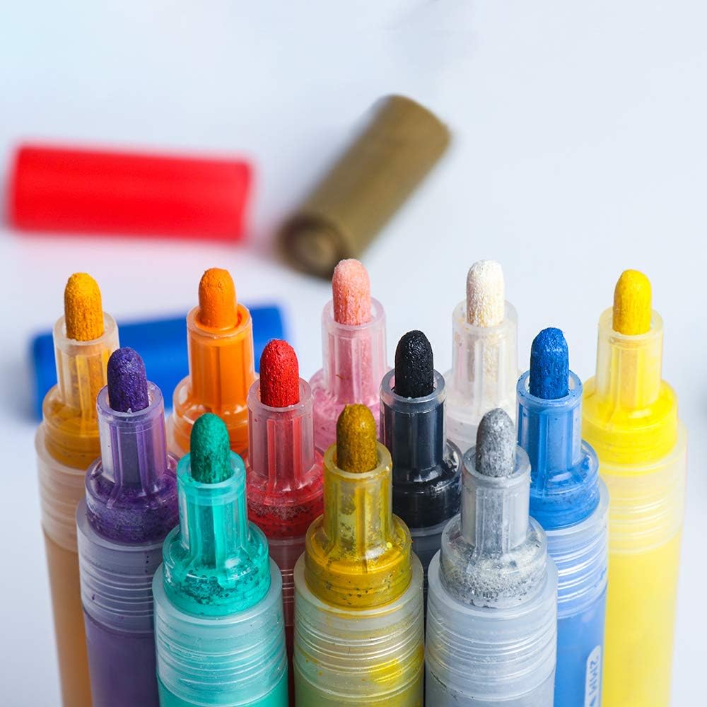 Acrylic Paint Pens for Rocks Painting, Ceramic, Glass, Wood, Fabric, Canvas, Mugs, DIY Craft Making Supplies, Scrapbooking Craft, Card Making. Acrylic Paint Marker Pens Set of 12 Colors: Arts, Crafts & Sewing