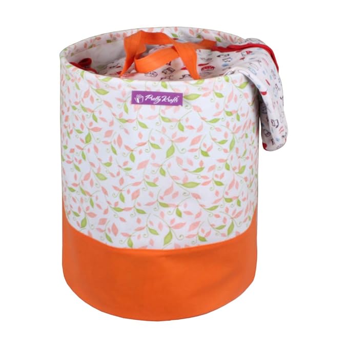 PrettyKrafts Canvas Laundry Bag, Toy Storage, Laundry Storage (45 L) - Orange Printed