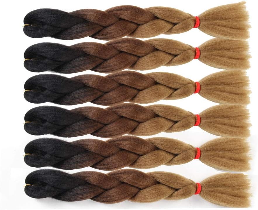 brown braiding hair 6pcs ombre jumbo braids extension 24inchbhot water setting synthetic fiber hair for braiding crochet twist box braids hair (Black/Dark Brown/Light Brown) - Image 5