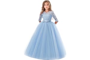 Girls Dress Flower Embroidery Wedding Bridesmaid Dresses Teen Kids Lace Tulle A-Line Ruffles Pageant Prom Gown Dress