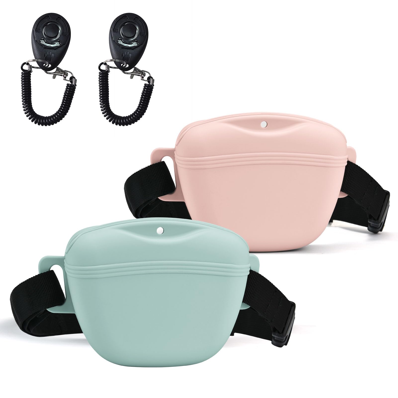 AUDWUD Upgraded Version of Silicone Treat Bag,Thicker and Stronger,Tighter Sealing;Comes with a Belt for Convenient Wearing;also Includes a Training Clicker for Easy Dog Training