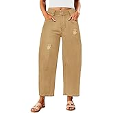 Metietila Womens Barrel Jeans Ripped Mid Rise Wide Leg Baggy Boyfriend Denim Pants