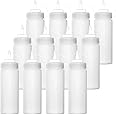 Bekith 12 pack 12 Oz Plastic Squeeze Condiment Bottles with Twist On Cap Lids and Discrete Measurements, Wide Mouth Empty Squirt Bottle For Sauce, Ketchup, BBQ, Dressing, Paint