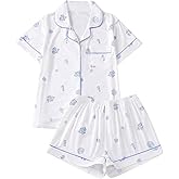 Floerns Women's Floral Pajamas Notch Collar Print Sleepwear Two Piece Pajama Set