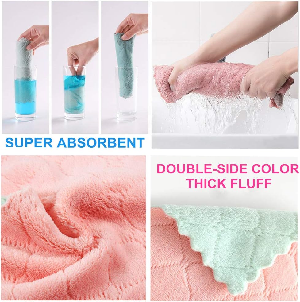 QURIPE 4-Pack 9.85"x9.85" Microfiber Cleaning Cloth，Dish Towels, Double-Sided Dish Drying Towels，Reusable Household Cleaning Cloths for House Furniture Table Kitchen Dish Window Glasses: Health & Personal Care