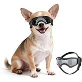 Billionchains Dog Sunglasses for Extra Small Breed UV Protection Windproof XS Dog Goggles with Adjustable Head &amp; Chin Straps for Ride Car/Hiking Travel/On Beach-Black