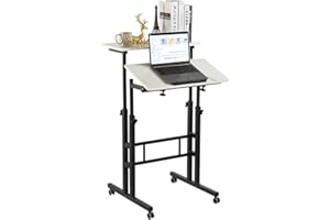 Hadulcet Adjustable Standing Desk, Mobile Standing Desk, Laptop Cart on Wheels, Rolling Computer Cart for Home Office, Rolling Table for Stand Up, Marble White