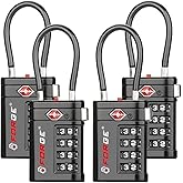 Forge TSA Approved Luggage Locks 4 Digit Combination TSA Travel Locks with TSA008, Open Alert Indicator, Zinc Alloy Body for Luggage, Suitcase, Backpack, and More. Black 4 Locks.
