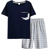Big Boys Pajamas,Long Plaid Strips Cotton Shorts Tee Shirt Sleepwear Teens 8-18 Years