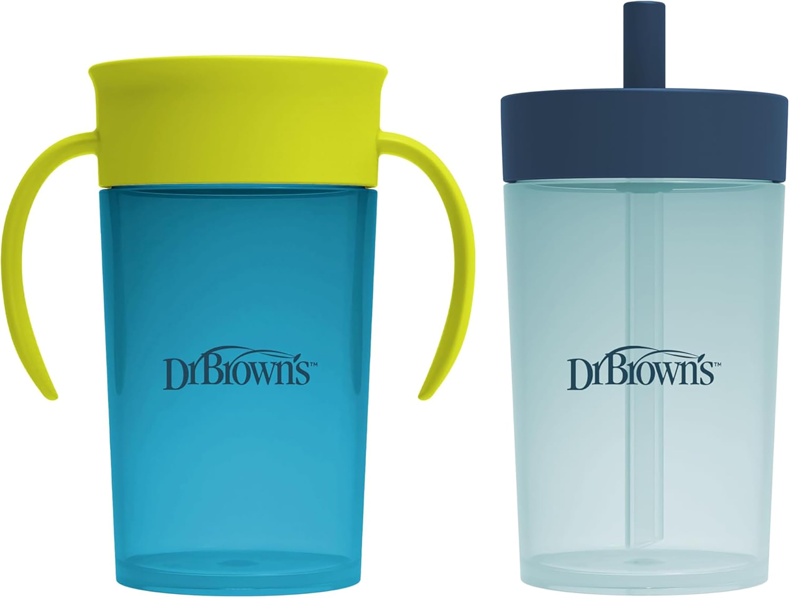 Photo 1 of Dr. Brown's Milestones Straw to 360° Cup Set, Convertible Toddler Training Cup Set with Interchangeable Silicone Straw and 360 Degree Cup Lids, Blue Green, 10 oz/300 mL, BPA Free, 9m+, 2 Pack