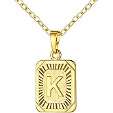 U7 Square Initial Necklace for Women, Gold/Platinum Plated A-Z 26 Letters Pendant Necklace, Large Capital Monogram Retangle Tag Necklace, Resizable Chain 20"-22"