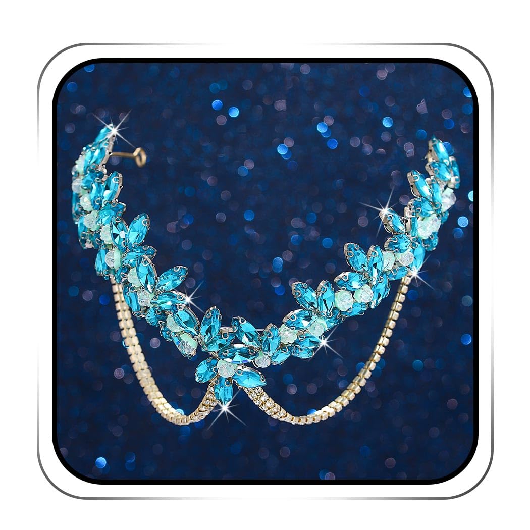 IYOU Snowflakes Fairy Headband Blue Rhinestone Princess Crown Headpiece Crystal Cosplay Christmas Hair Accessories for Women