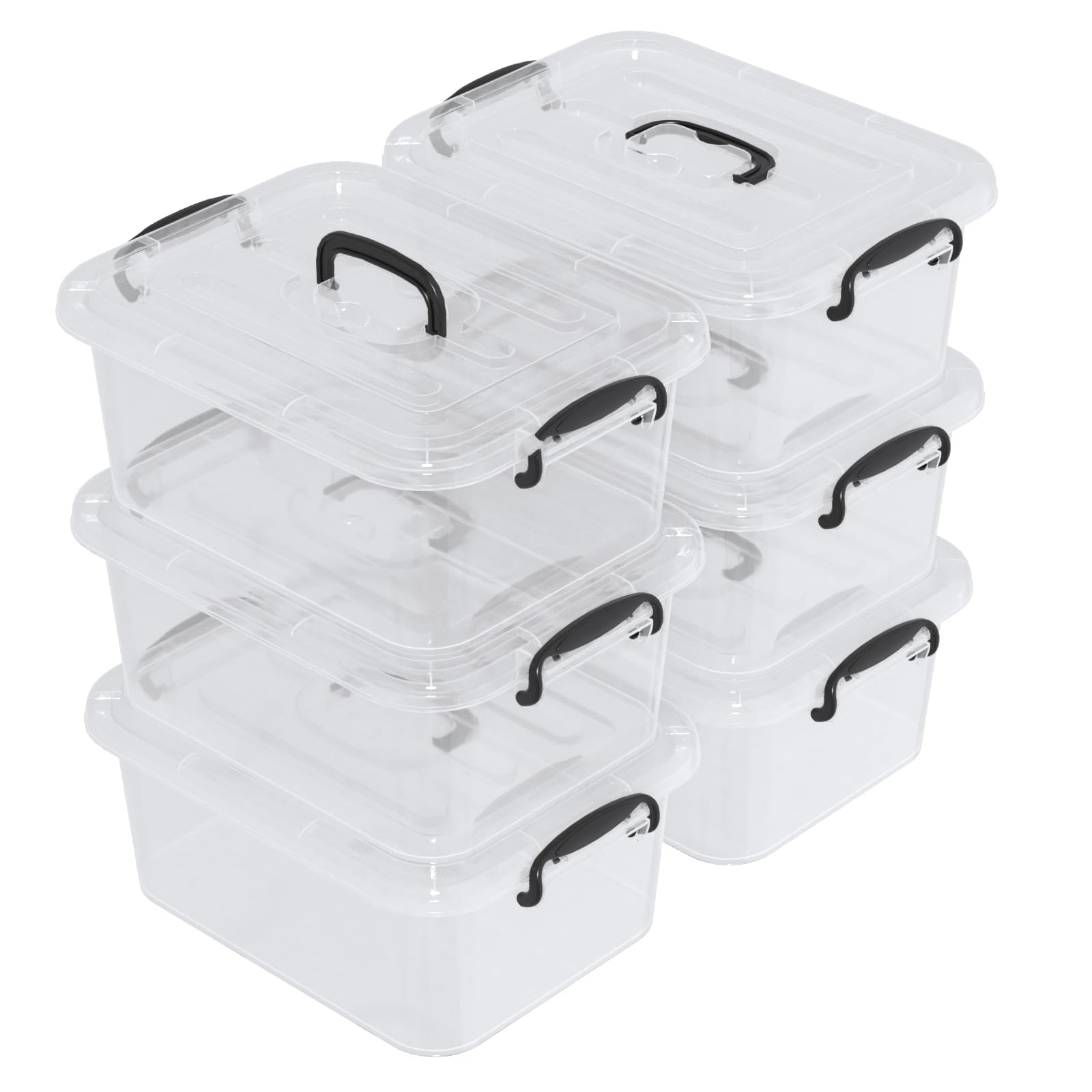 Waikhomes 6 x 8 Litre Clear Plastic Storage Box with Lids, Home Office Kitchen Stackable Nestable Transparent Plastic Boxes, Storage Container with Handle