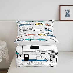 Camper Comforter Set Twin, Happy Camping Bedding