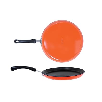 Meyer USA Brand Aluminum Non-Stick Flat Dosa Tawa (Orange, 28 cm/4 mm, Thick)